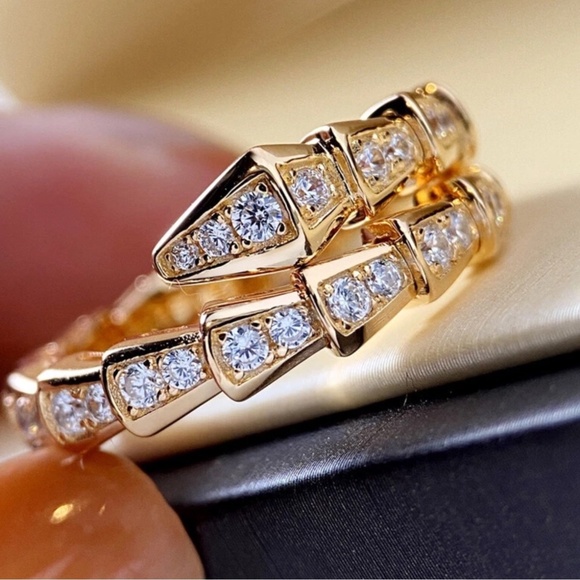 18k Gold Plated  Serpentine Snake Cz Diamond Pave Ring - Picture 10 of 15